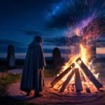 an image of a mystey person standing over a fire dream meaning