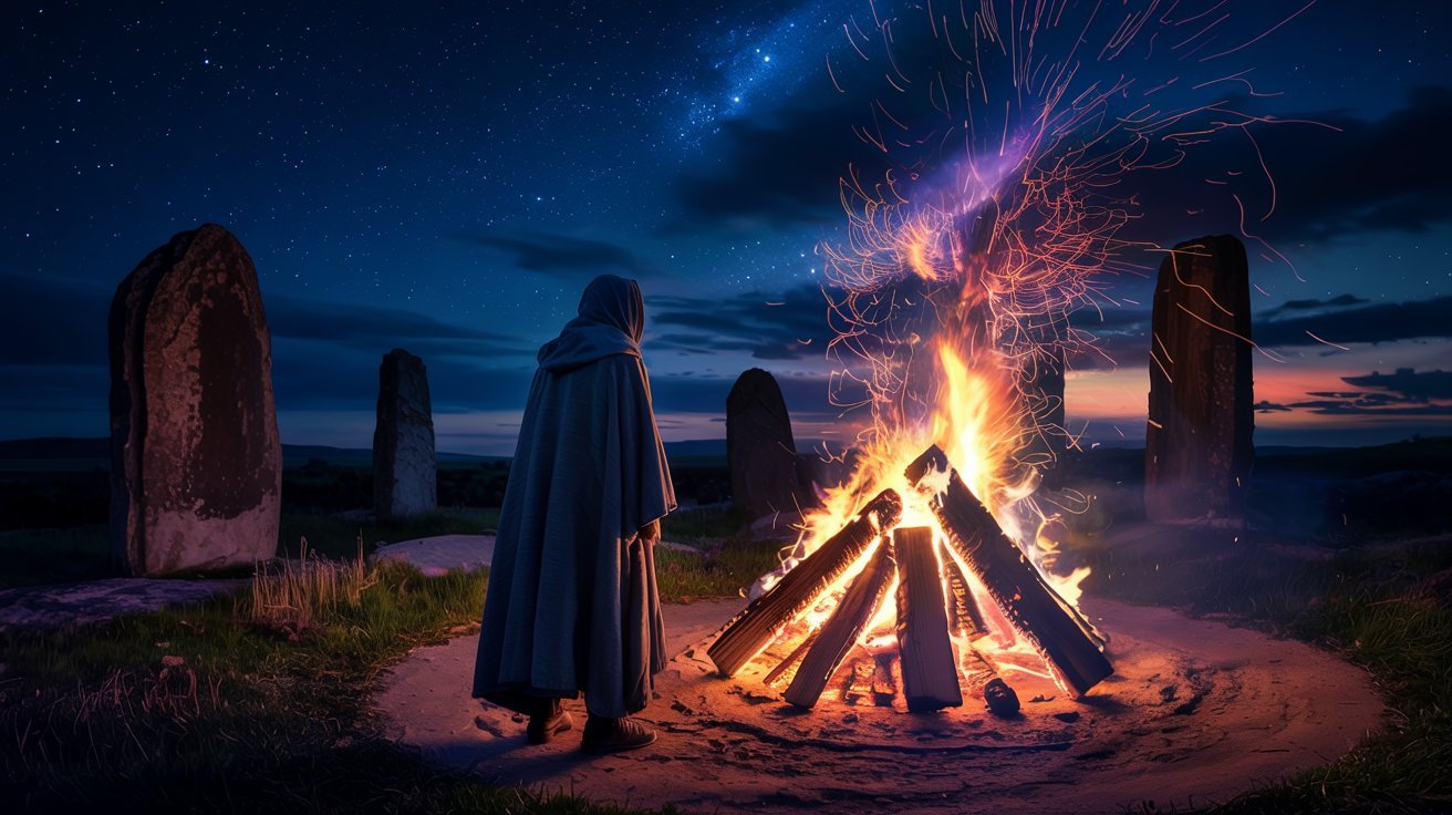 an image of a mystey person standing over a fire dream meaning